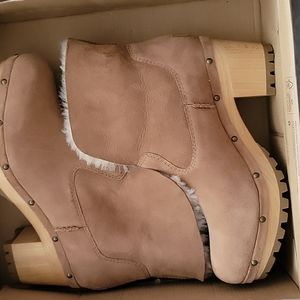 UGG Tan Heeled Boots with Fur Lining